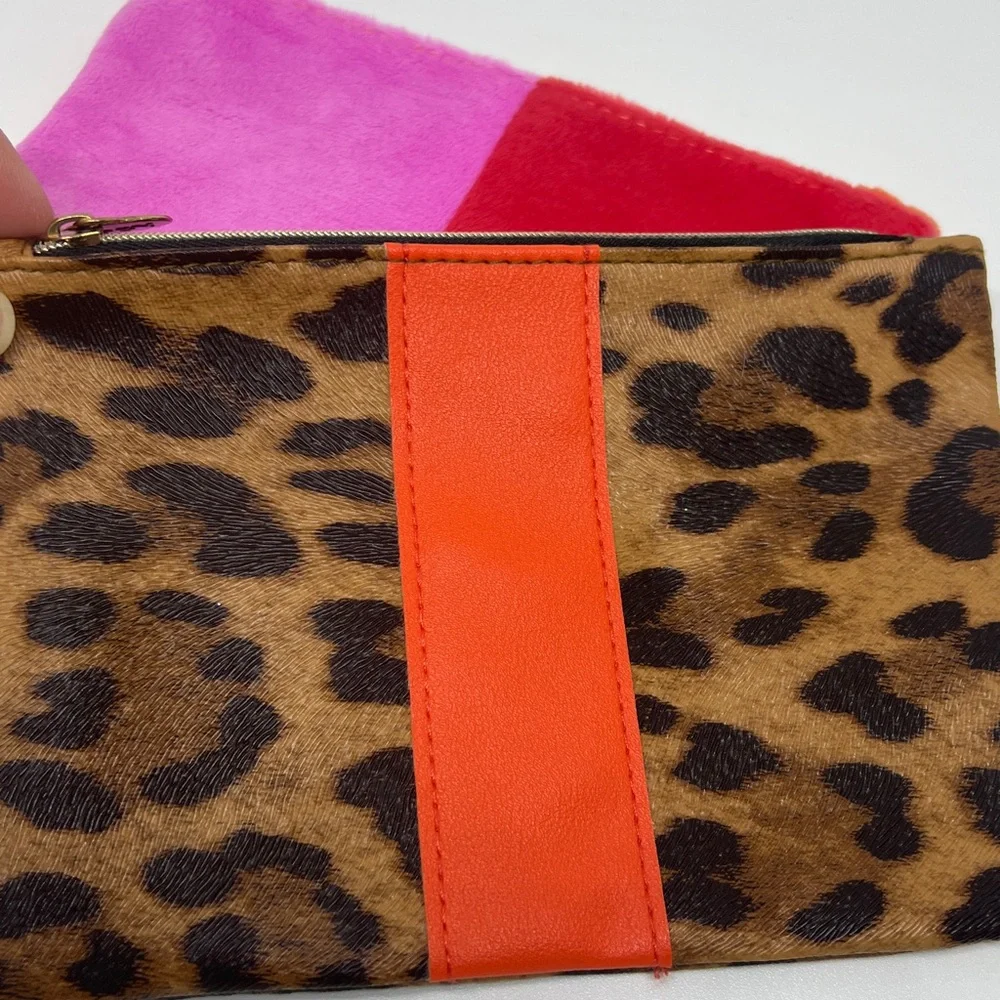 New Leopard Print and Color Block Pink & Orange Ipsy Makeup Bags.